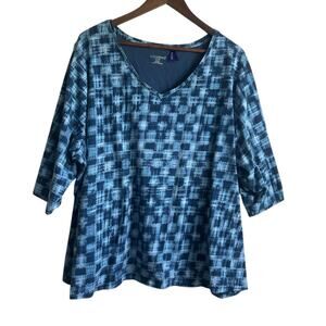 Catherines Women Top‎ 2X Petite Blue Abstract Casual Whimsy Mature Office Travel